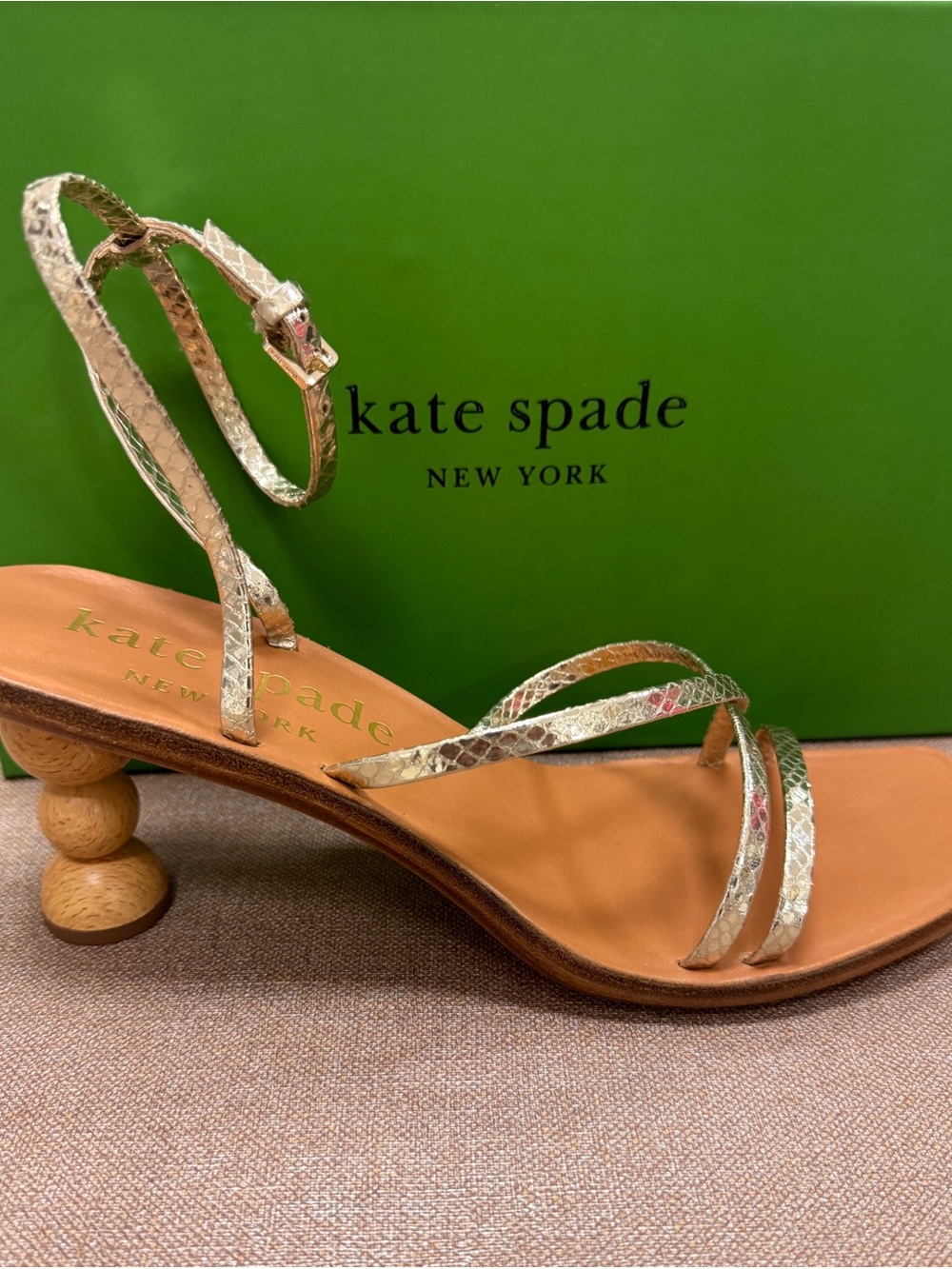 kate spade Metallic Gold Snakeskin Ankle-Strap Sandal